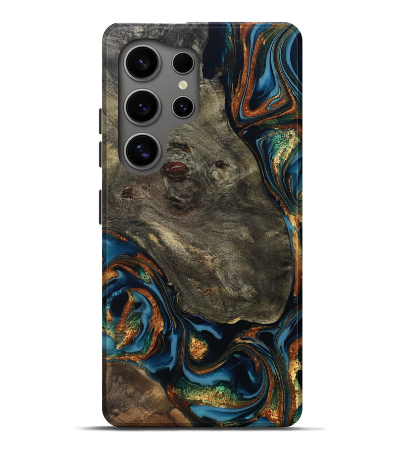 Galaxy S25 Ultra Wood Live Edge Phone Case - Jonnie (Teal & Gold, 814266)