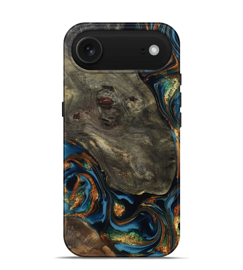 iPhone 17 Air Wood Live Edge Phone Case - Jonnie (Teal & Gold, 814266)