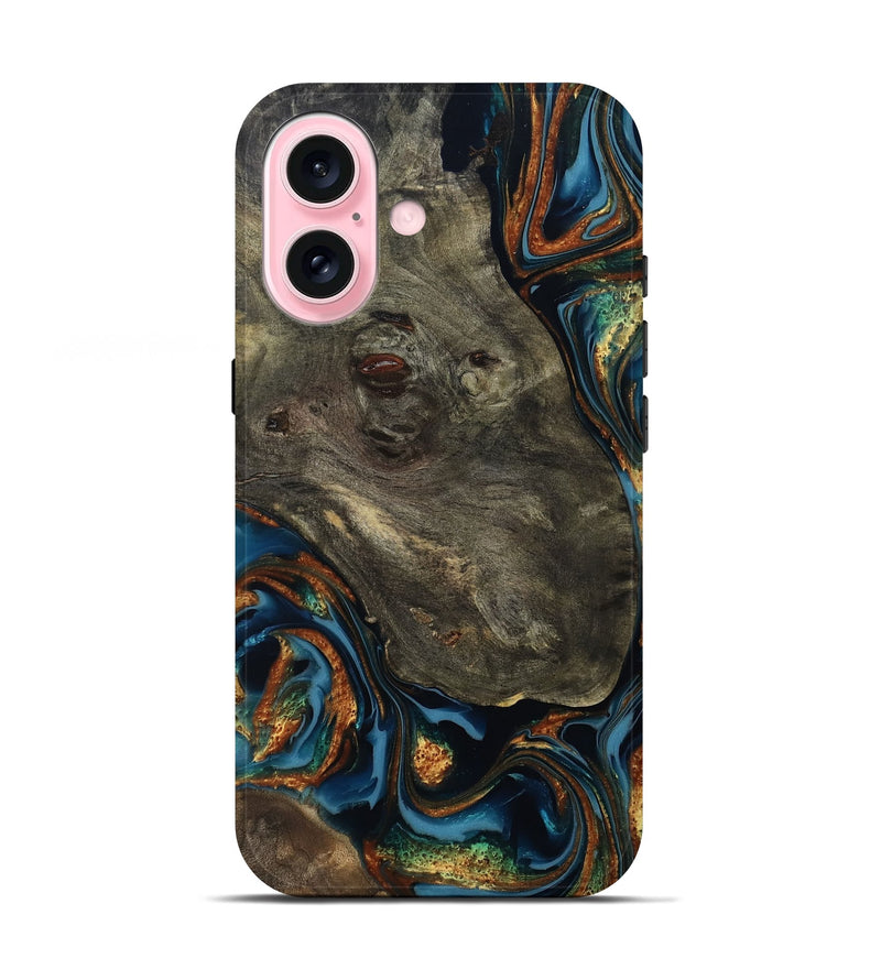 iPhone 17 Wood Live Edge Phone Case - Jonnie (Teal & Gold, 814266)