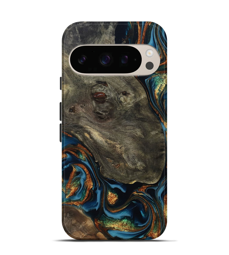 Pixel 10 Pro Wood Live Edge Phone Case - Jonnie (Teal & Gold, 814266)