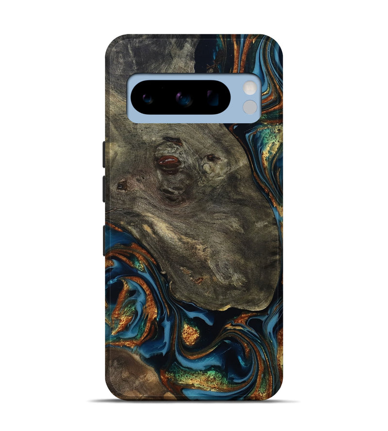 Pixel 8 Pro Wood Live Edge Phone Case - Jonnie (Teal & Gold, 814266)