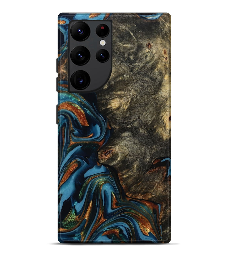 Galaxy S22 Ultra Wood Live Edge Phone Case - Jasmine (Teal & Gold, 814267)