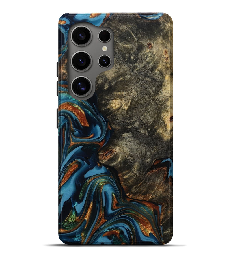 Galaxy S25 Ultra Wood Live Edge Phone Case - Jasmine (Teal & Gold, 814267)