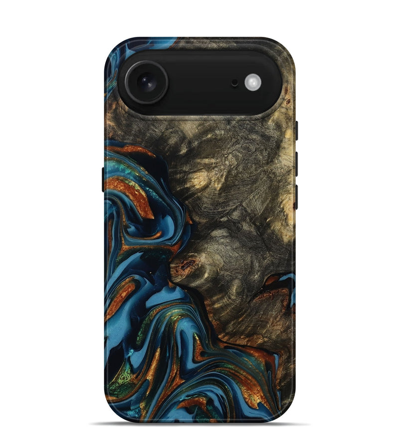 iPhone 17 Air Wood Live Edge Phone Case - Jasmine (Teal & Gold, 814267)