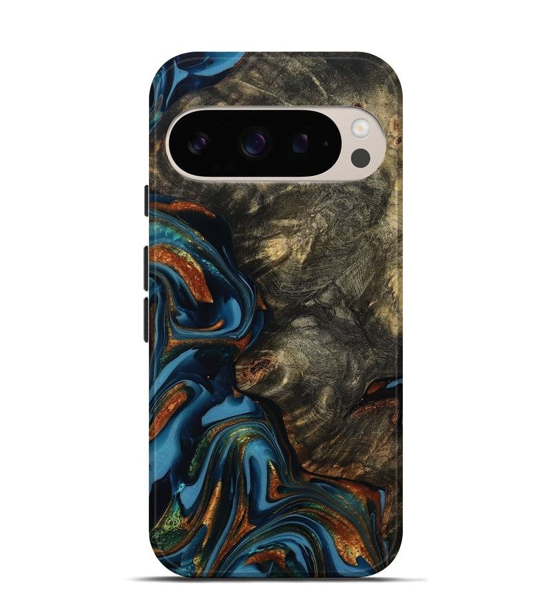 Pixel 10 Pro Wood Live Edge Phone Case - Jasmine (Teal & Gold, 814267)