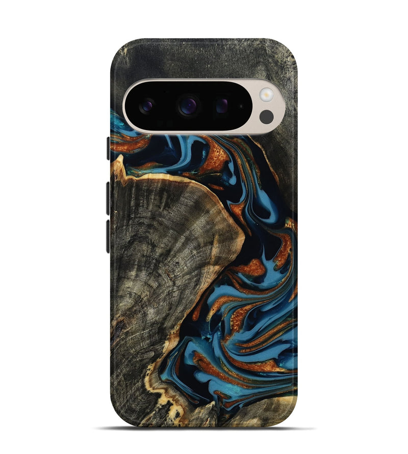 Pixel 10 Pro Wood Live Edge Phone Case - Tanika (Teal & Gold, 814268)