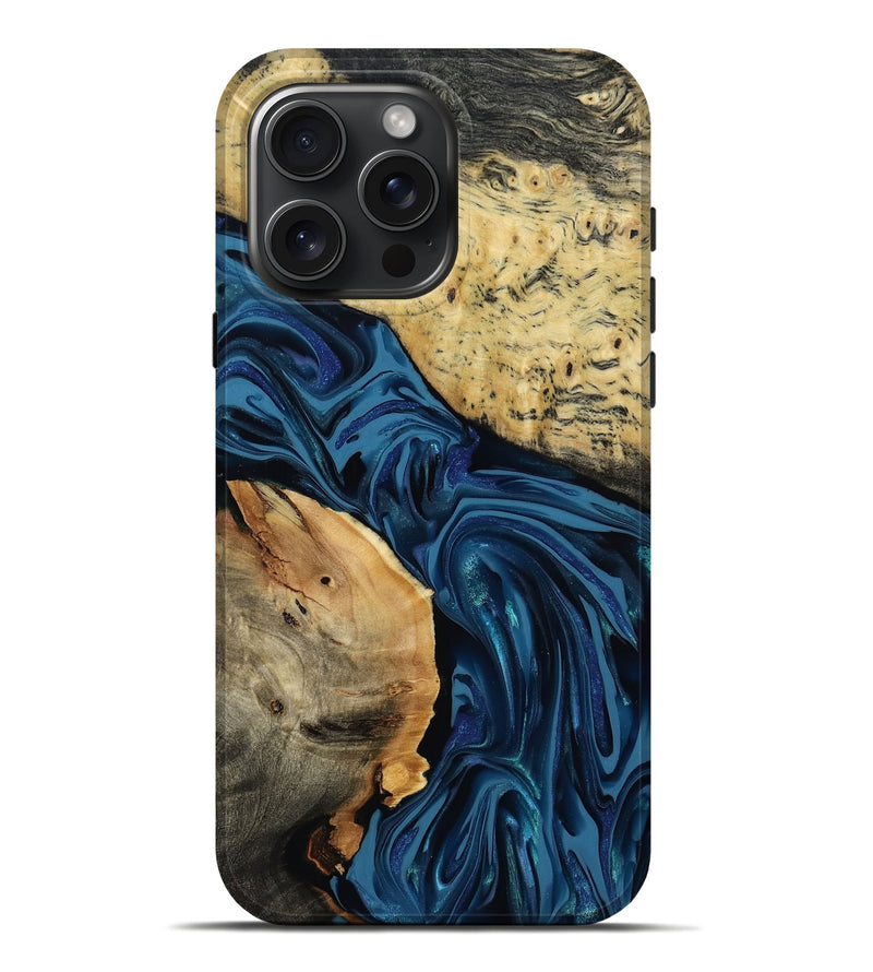 iPhone 16 Pro Max Wood Live Edge Phone Case - Teena (Blue, 814269)