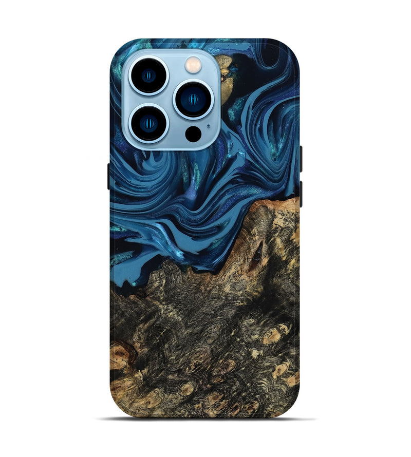 iPhone 14 Pro Wood Live Edge Phone Case - Kamiyah (Blue, 814271)