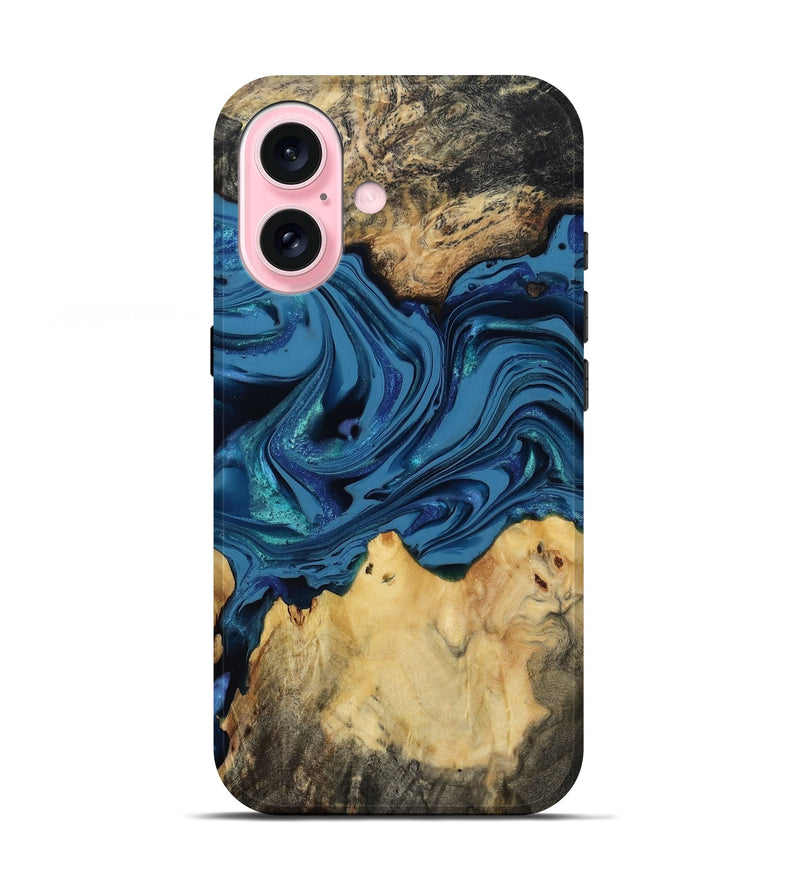 iPhone 17 Wood Live Edge Phone Case - Oral (Blue, 814272)