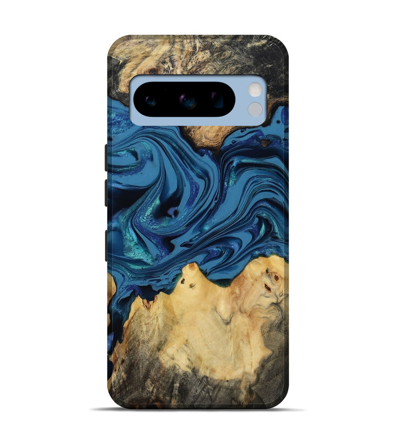 Pixel 8 Pro Wood Live Edge Phone Case - Oral (Blue, 814272)