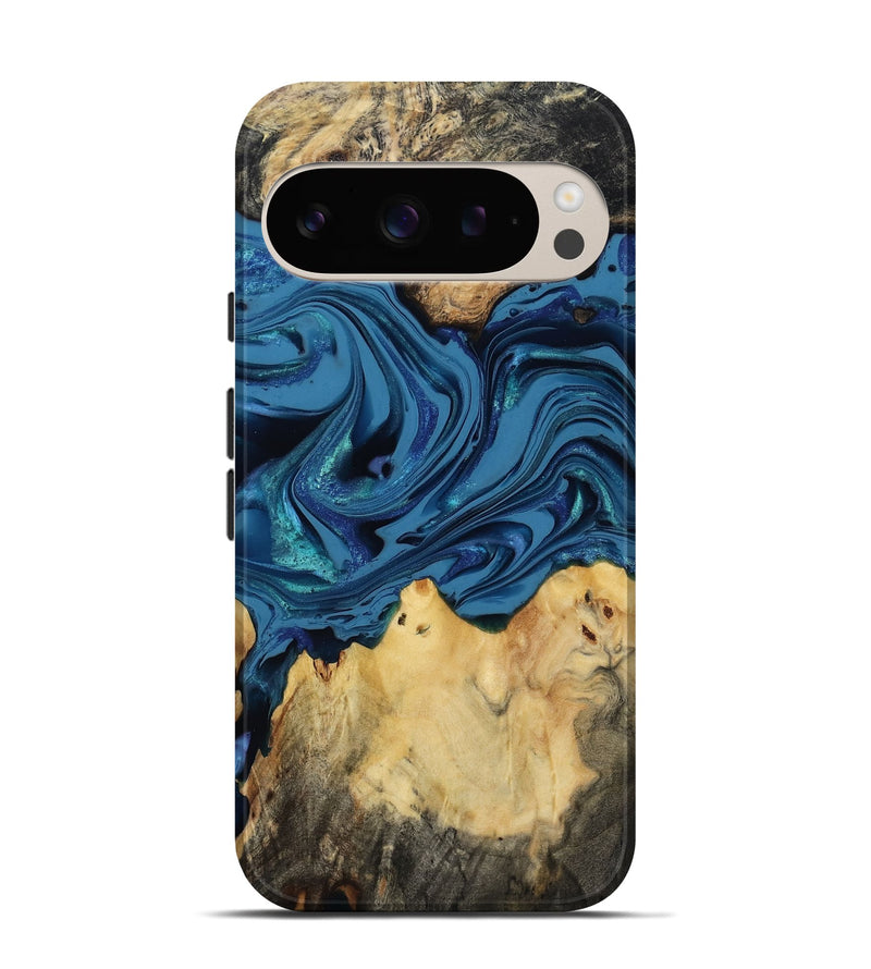 Pixel 9 Wood Live Edge Phone Case - Oral (Blue, 814272)