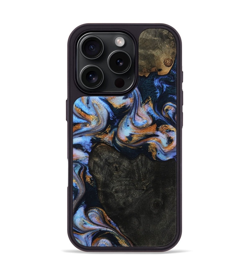 iPhone 16 Pro Wood Phone Case - Karlie (Teal & Gold, 814289)