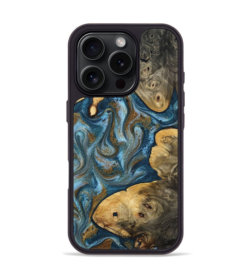 iPhone 16 Pro Wood Phone Case - Magnus (Teal & Gold, 814292)