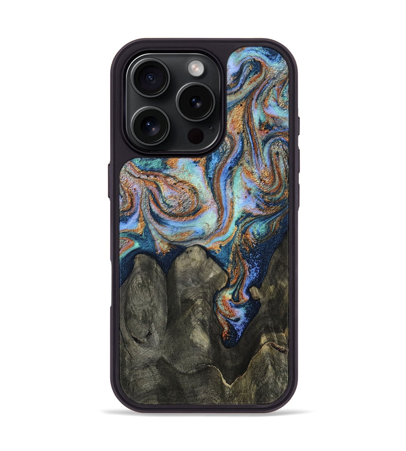 iPhone 16 Pro Wood Phone Case - Yamilex (Teal & Gold, 814293)