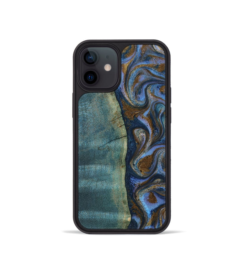 iPhone 12 mini Wood Phone Case - Sariah (Teal & Gold, 814294)