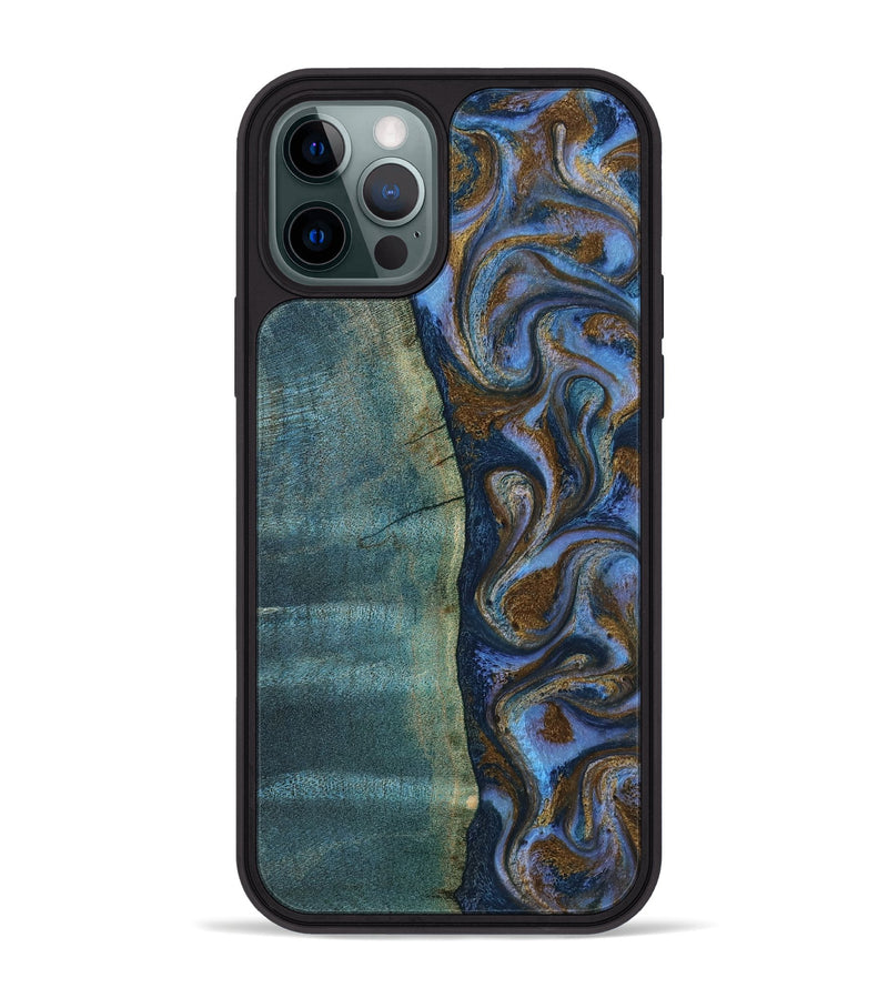 iPhone 12 Pro Max Wood Phone Case - Sariah (Teal & Gold, 814294)