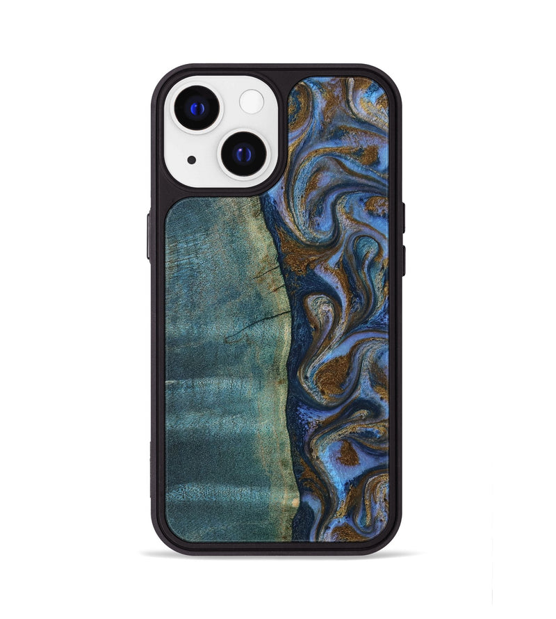 iPhone 13 Wood Phone Case - Sariah (Teal & Gold, 814294)
