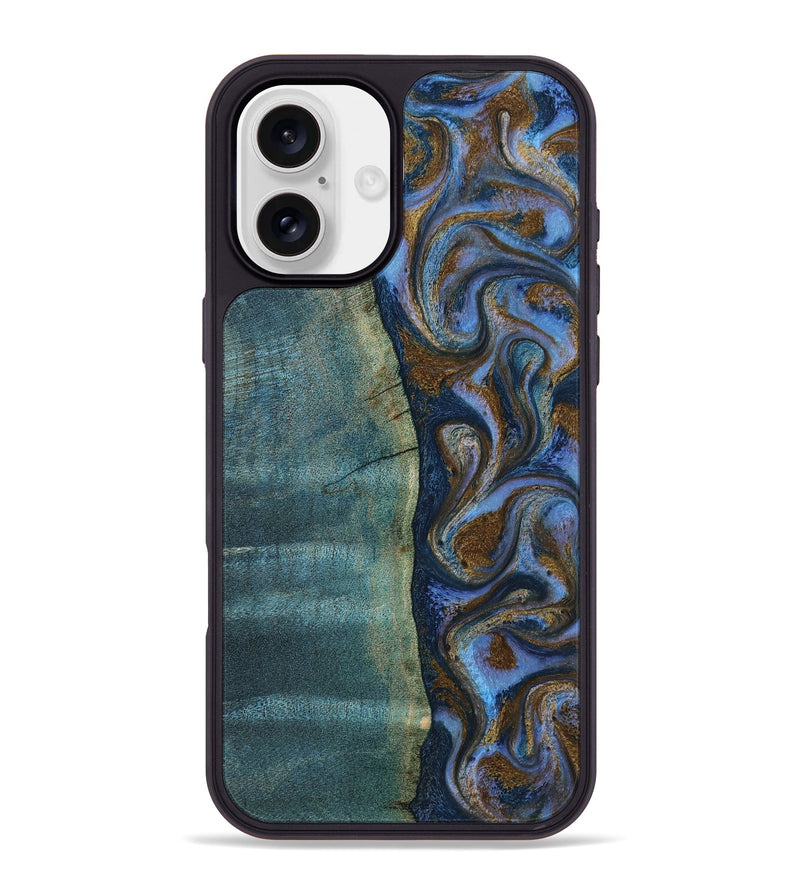 iPhone 16 Plus Wood Phone Case - Sariah (Teal & Gold, 814294)
