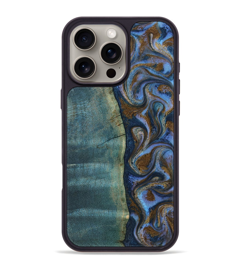 iPhone 16 Pro Max Wood Phone Case - Sariah (Teal & Gold, 814294)
