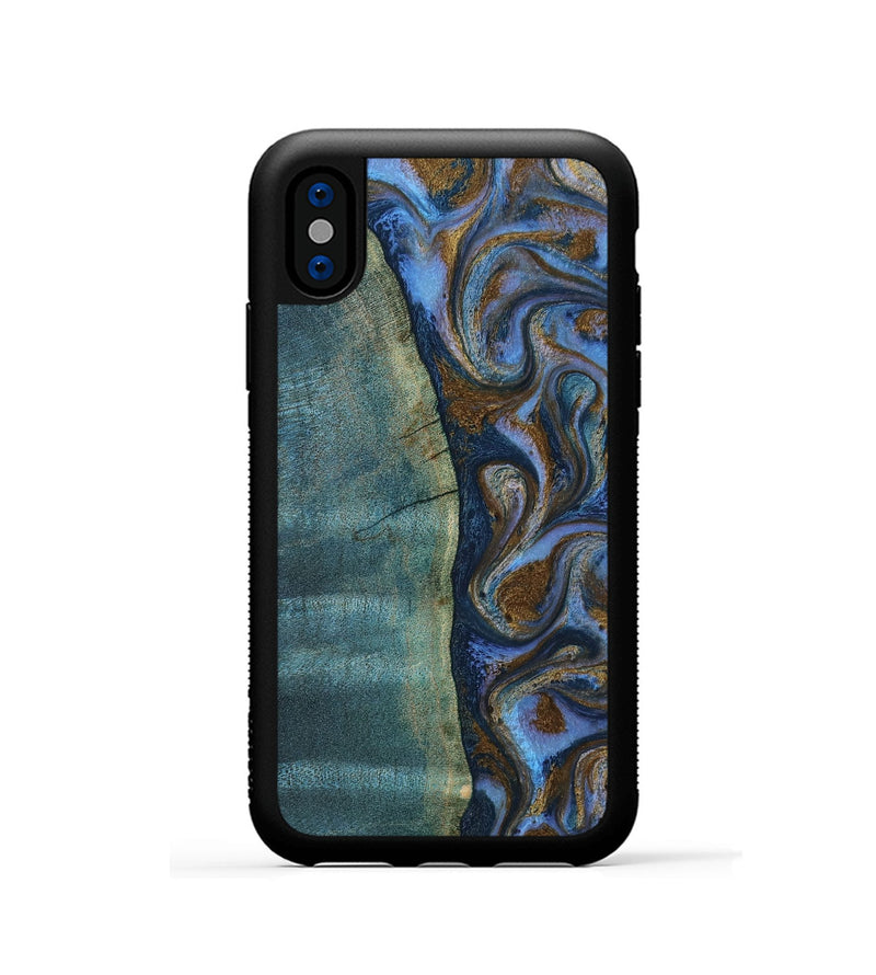 iPhone Xs Wood Phone Case - Sariah (Teal & Gold, 814294)