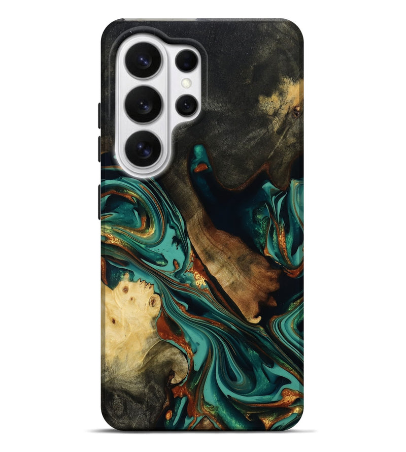 Galaxy S26 Ultra Wood Live Edge Phone Case - Alexis (Teal & Gold, 814372)