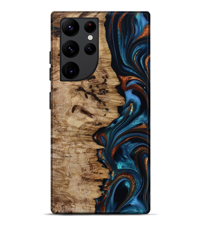 Galaxy S22 Ultra Wood Live Edge Phone Case - Kiel (Teal & Gold, 814373)