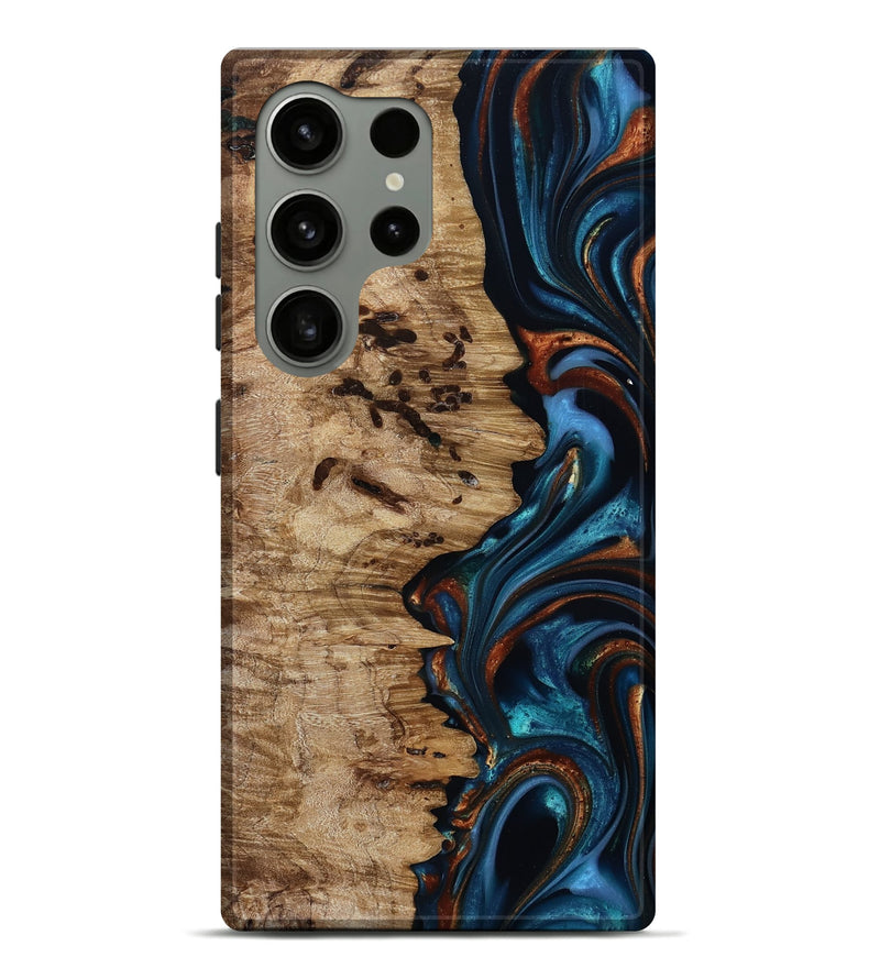 Galaxy S24 Ultra Wood Live Edge Phone Case - Kiel (Teal & Gold, 814373)