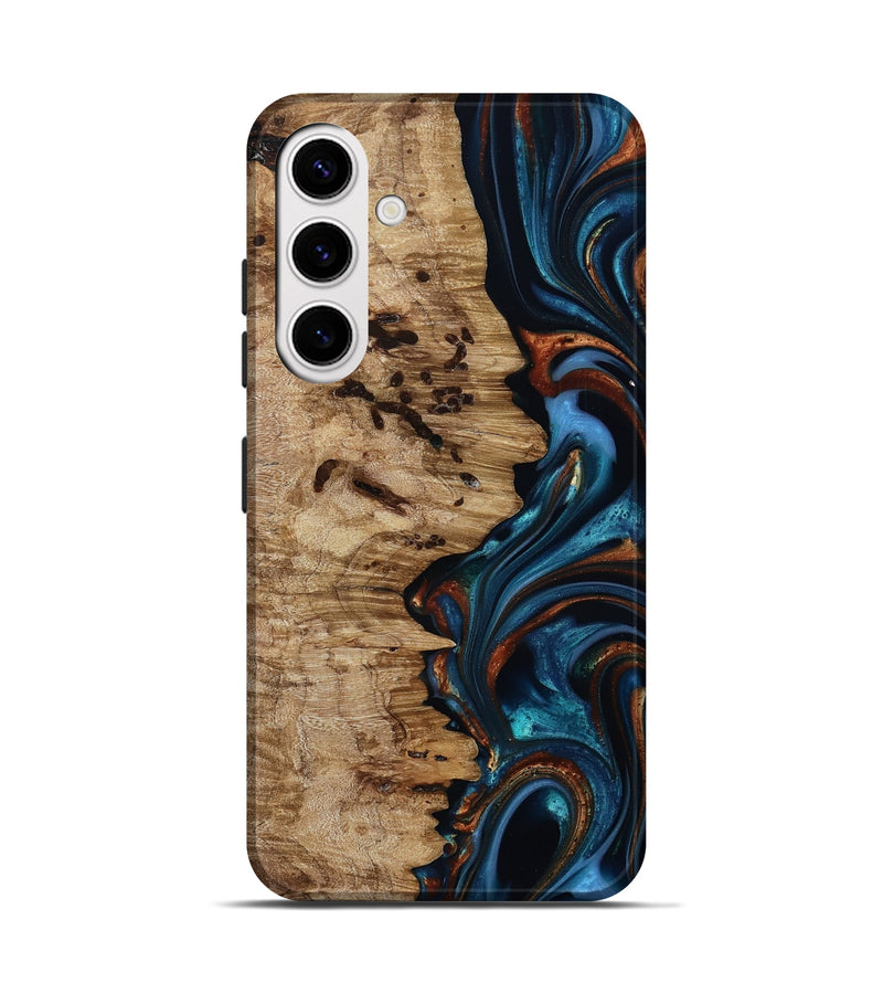 Galaxy S25 Wood Live Edge Phone Case - Kiel (Teal & Gold, 814373)