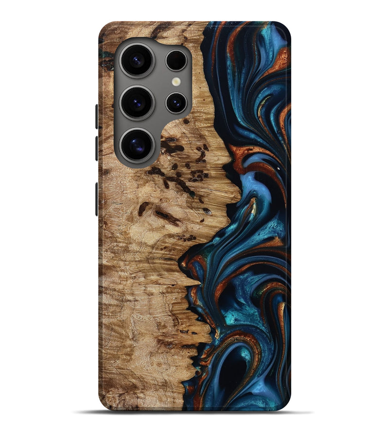 Galaxy S25 Ultra Wood Live Edge Phone Case - Kiel (Teal & Gold, 814373)