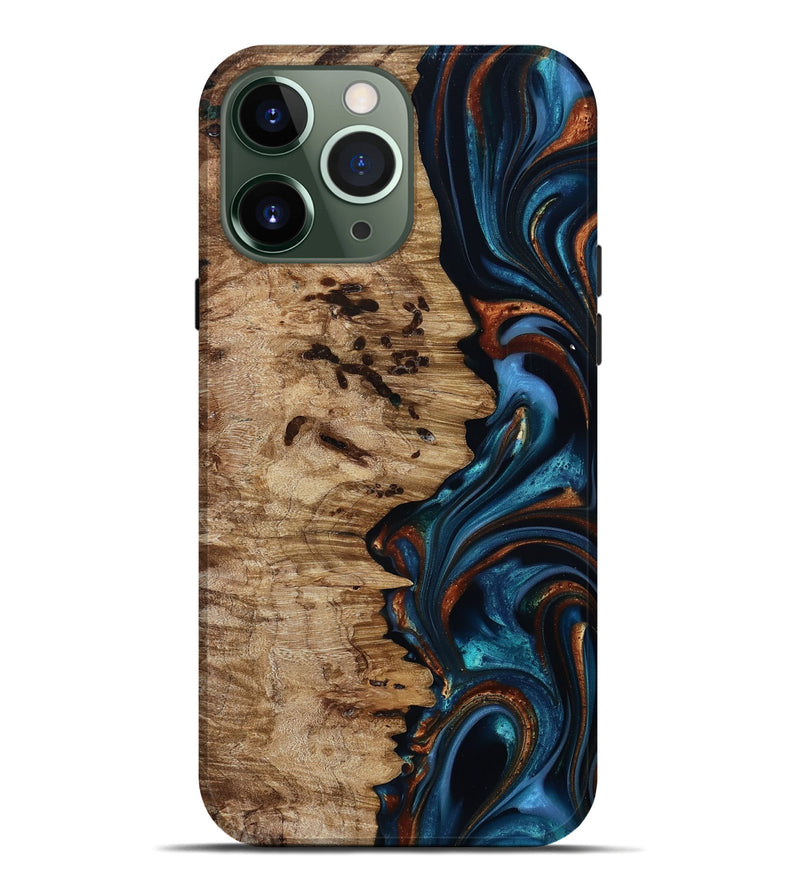 iPhone 13 Pro Max Wood Live Edge Phone Case - Kiel (Teal & Gold, 814373)