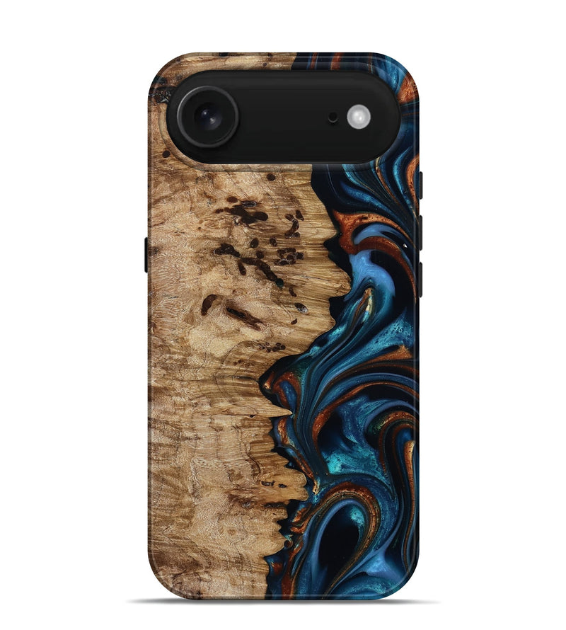 iPhone 17 Air Wood Live Edge Phone Case - Kiel (Teal & Gold, 814373)