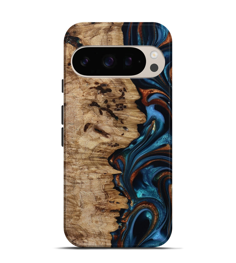 Pixel 10 Pro Wood Live Edge Phone Case - Kiel (Teal & Gold, 814373)
