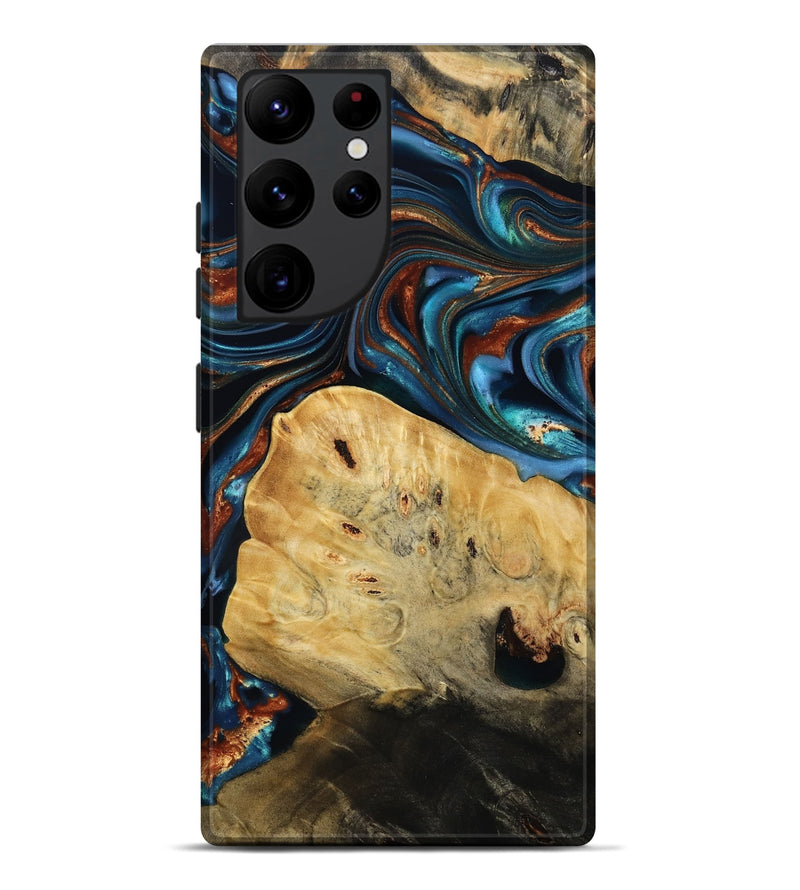 Galaxy S22 Ultra Wood Live Edge Phone Case - Cadence (Teal & Gold, 814374)