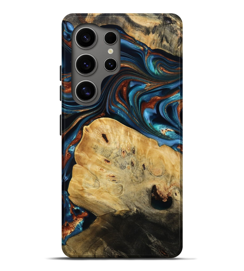 Galaxy S25 Ultra Wood Live Edge Phone Case - Cadence (Teal & Gold, 814374)