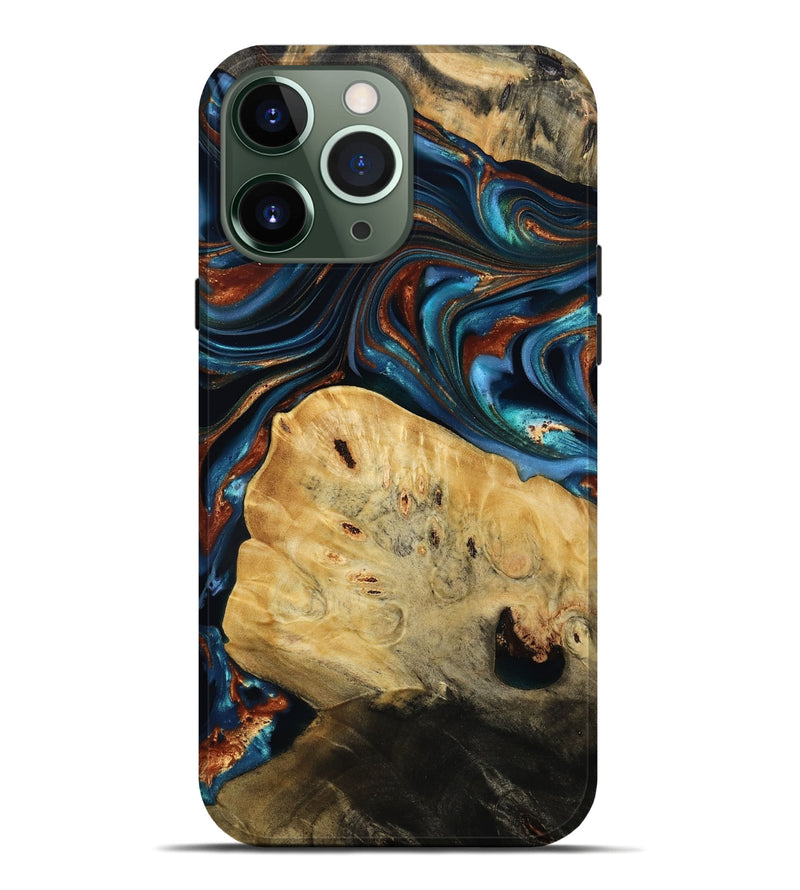 iPhone 13 Pro Max Wood Live Edge Phone Case - Cadence (Teal & Gold, 814374)