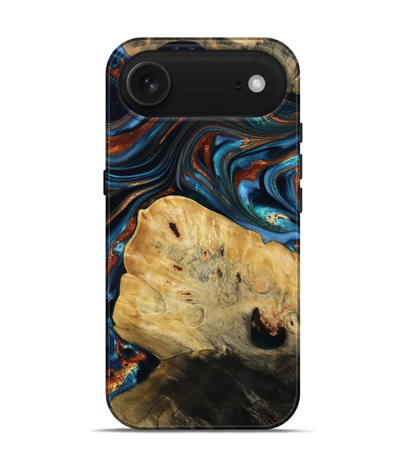 iPhone 17 Air Wood Live Edge Phone Case - Cadence (Teal & Gold, 814374)