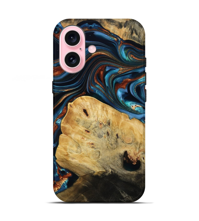 iPhone 17 Wood Live Edge Phone Case - Cadence (Teal & Gold, 814374)