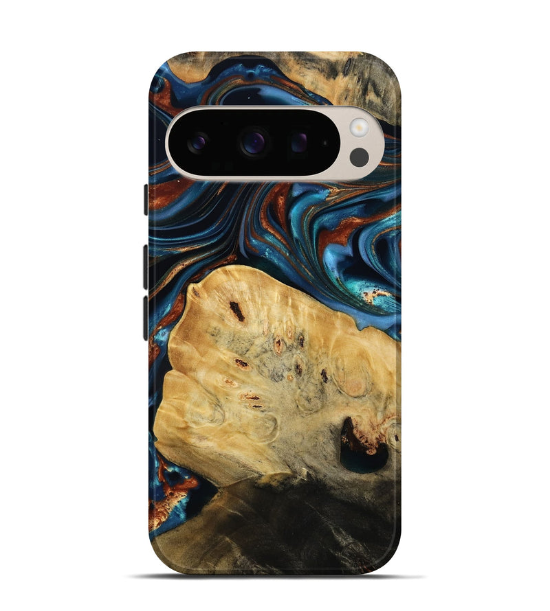 Pixel 10 Pro Wood Live Edge Phone Case - Cadence (Teal & Gold, 814374)
