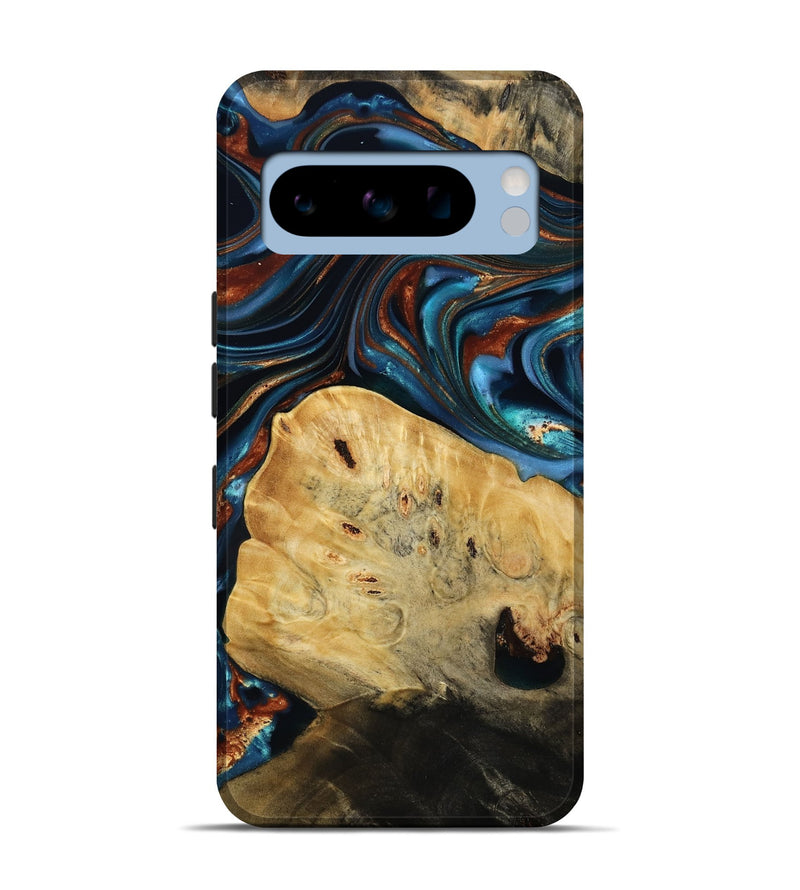 Pixel 8 Pro Wood Live Edge Phone Case - Cadence (Teal & Gold, 814374)