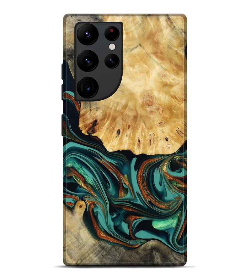 Galaxy S22 Ultra Wood Live Edge Phone Case - Dick (Teal & Gold, 814376)