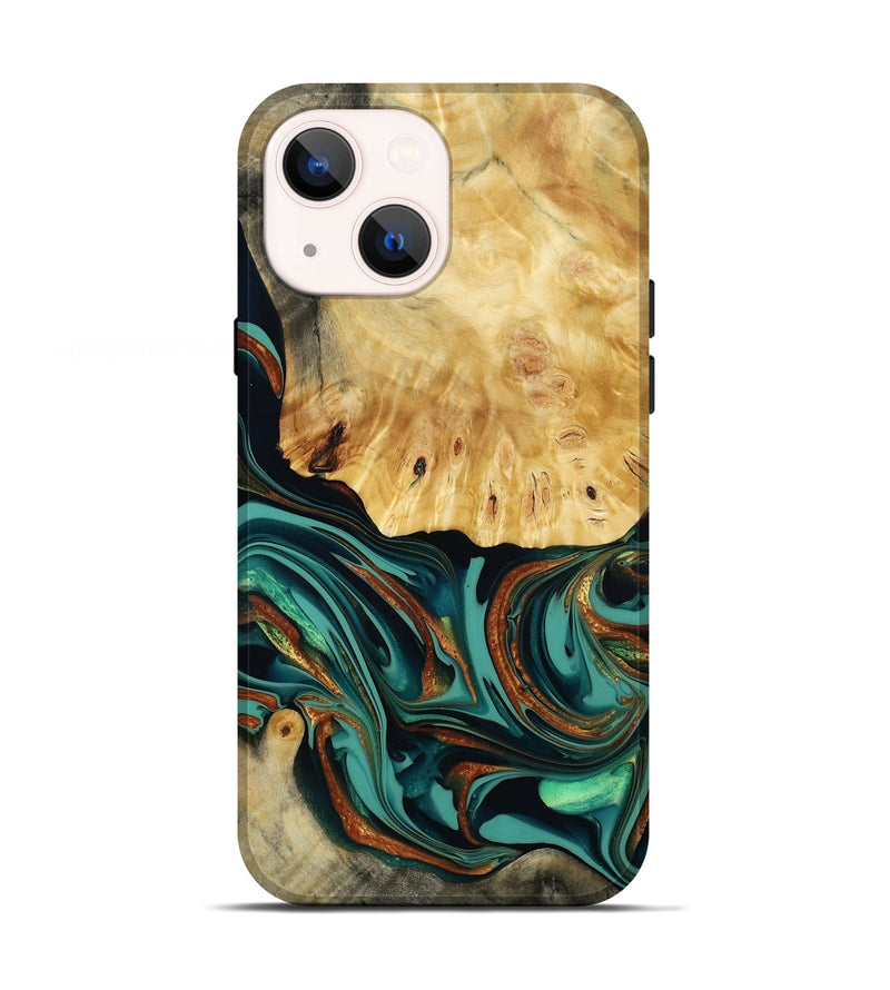 iPhone 13 Wood Live Edge Phone Case - Dick (Teal & Gold, 814376)