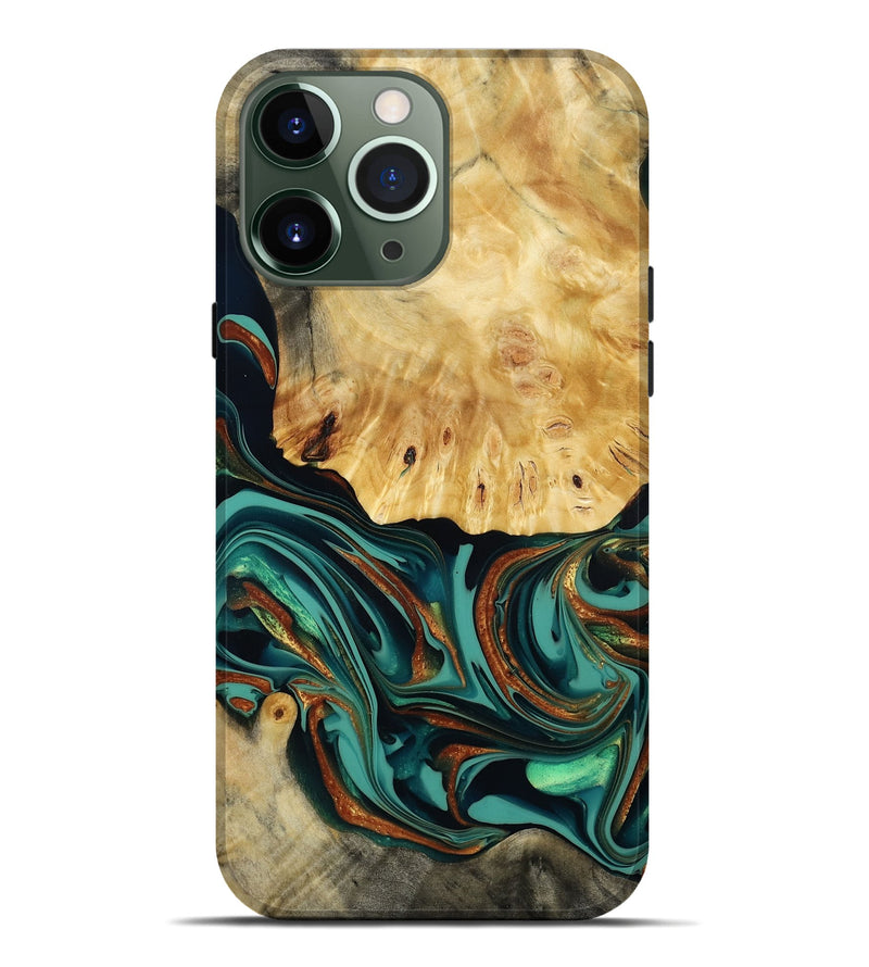 iPhone 13 Pro Max Wood Live Edge Phone Case - Dick (Teal & Gold, 814376)