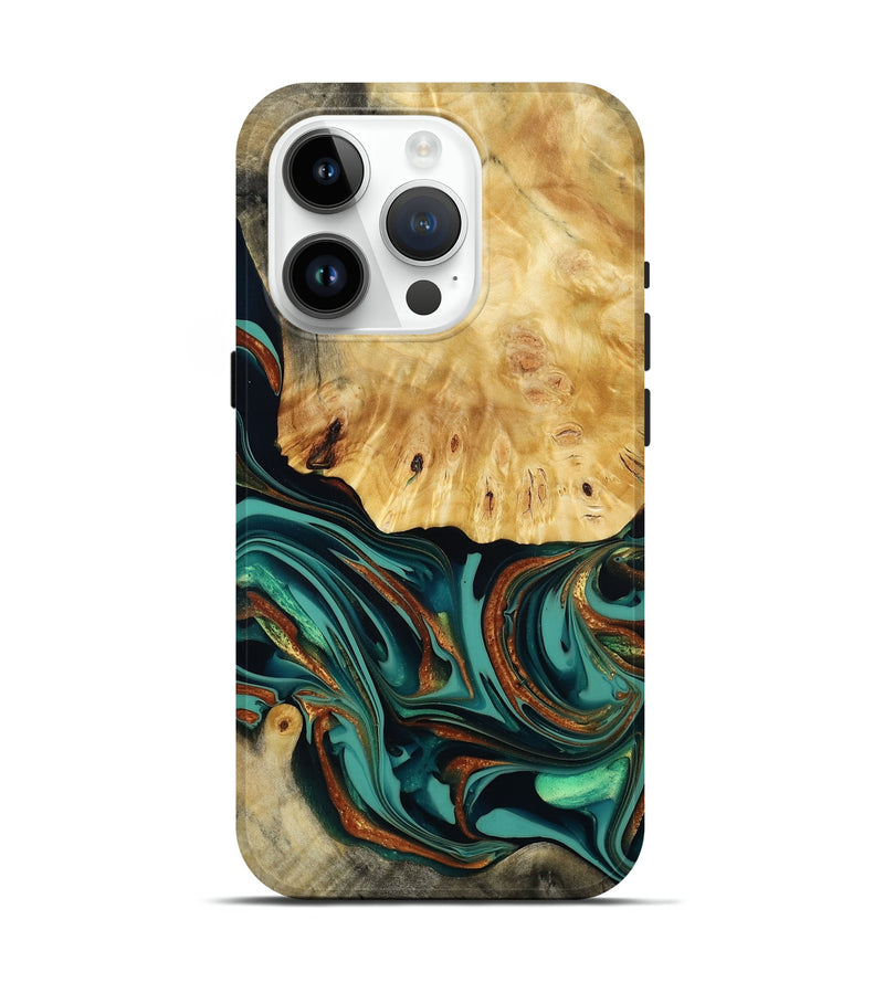 iPhone 15 Pro Wood Live Edge Phone Case - Dick (Teal & Gold, 814376)