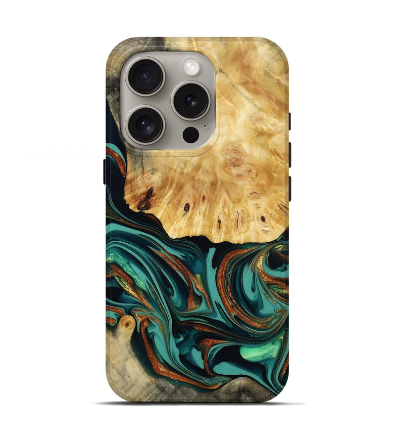 iPhone 16 Pro Wood Live Edge Phone Case - Dick (Teal & Gold, 814376)