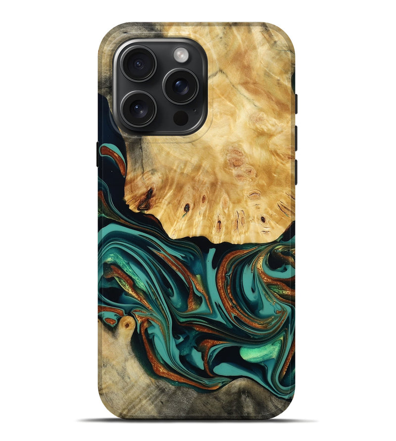 iPhone 16 Pro Max Wood Live Edge Phone Case - Dick (Teal & Gold, 814376)