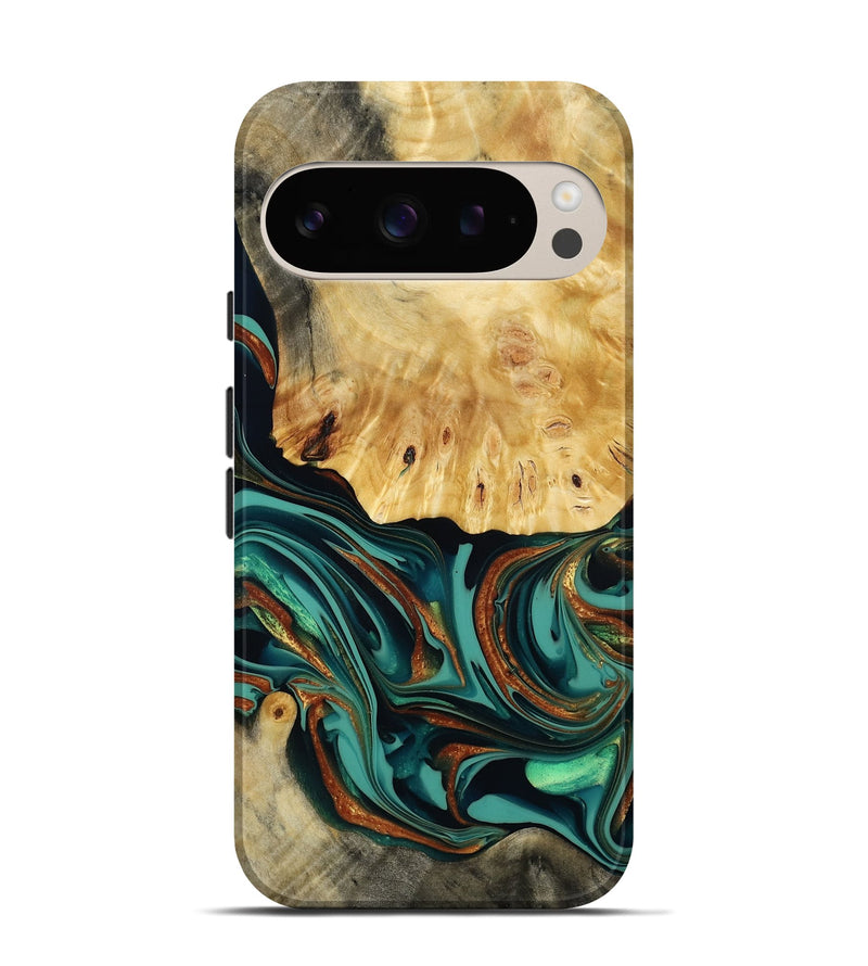 Pixel 9 Wood Live Edge Phone Case - Dick (Teal & Gold, 814376)