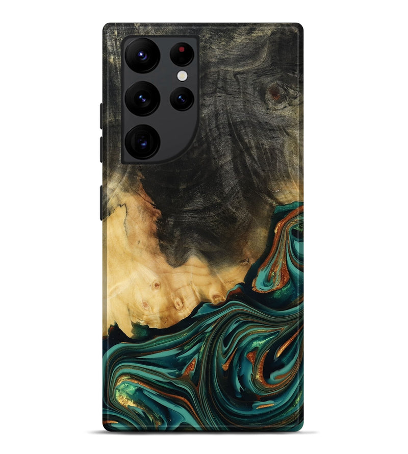 Galaxy S22 Ultra Wood Live Edge Phone Case - Boaz (Teal & Gold, 814380)