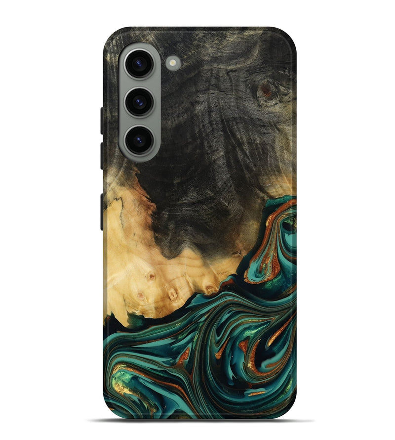 Galaxy S23 Plus Wood Live Edge Phone Case - Boaz (Teal & Gold, 814380)