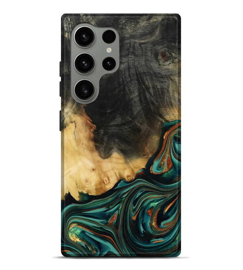 Galaxy S24 Ultra Wood Live Edge Phone Case - Boaz (Teal & Gold, 814380)