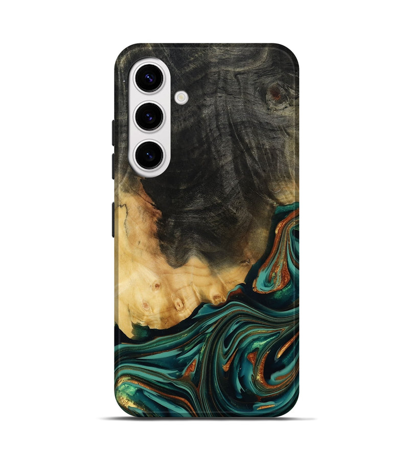 Galaxy S25 Wood Live Edge Phone Case - Boaz (Teal & Gold, 814380)